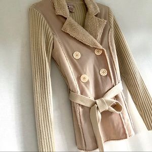 Faux Suede & Fur Women’s Pea Coat Jacket Sweater M